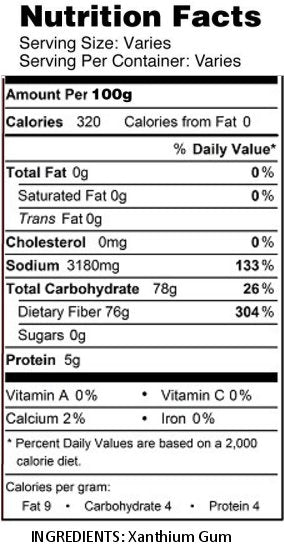 Xanthan Gum 2-oz. Nutritional Label