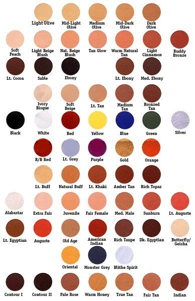 Color selections for Liquid Face and Body Paints
