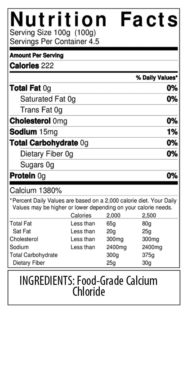 Calcium Chloride - 2-oz Cape Crystal Brands Nutritional Label